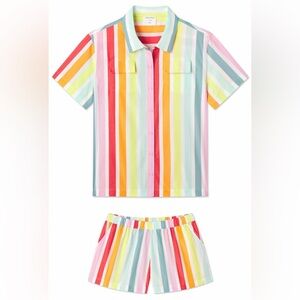LAKE x Atlantic-Pacific Sadie Shorts Pajama Set Rainbow Stripe Size SMALL $124
